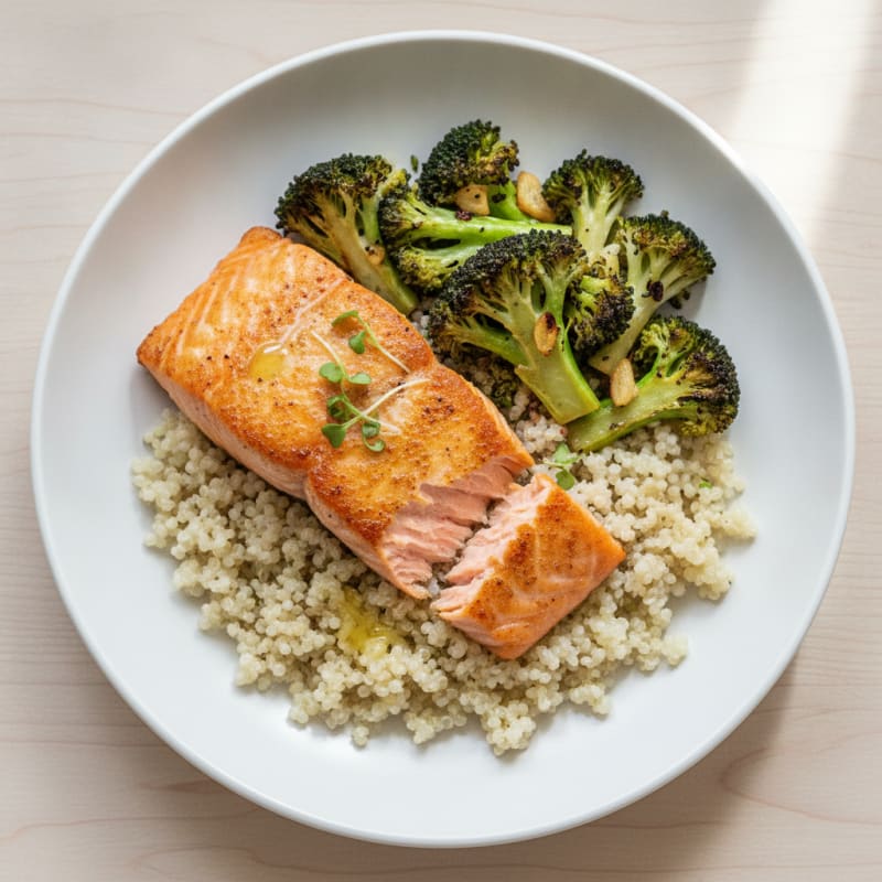 Seared Salmon with Roasted Broccoli and Quinoa