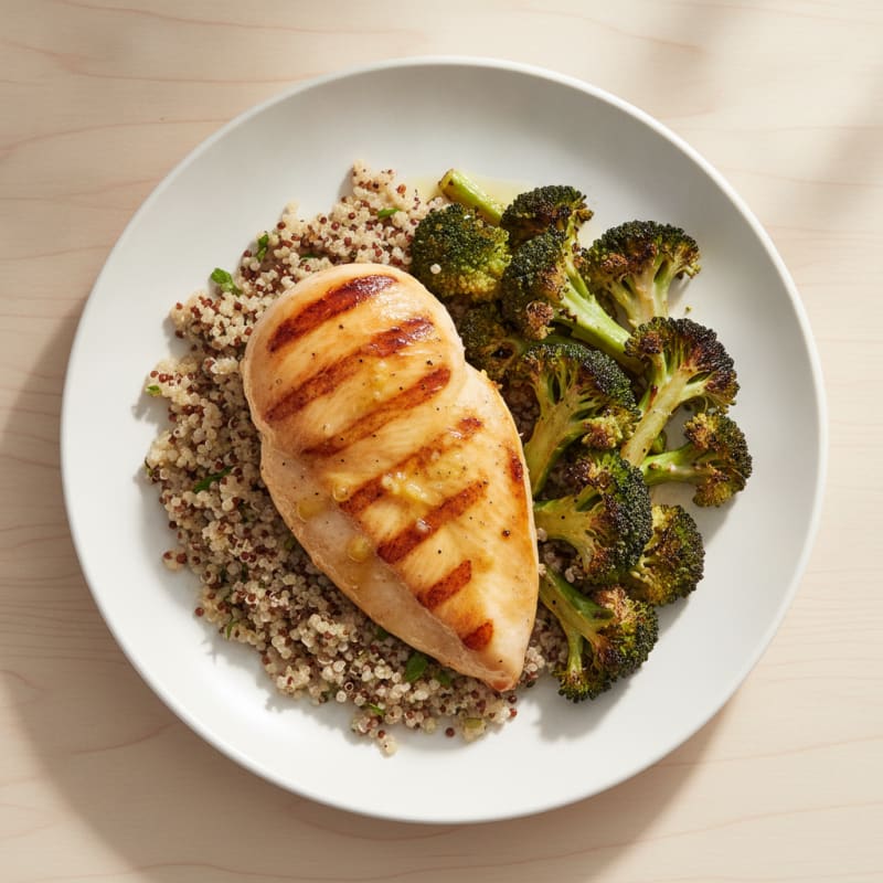 Grilled Chicken Breast with Quinoa and Roasted Broccoli