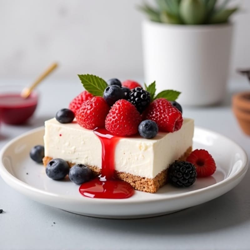 Greek Yogurt Protein Cheesecake with Mixed Berries
