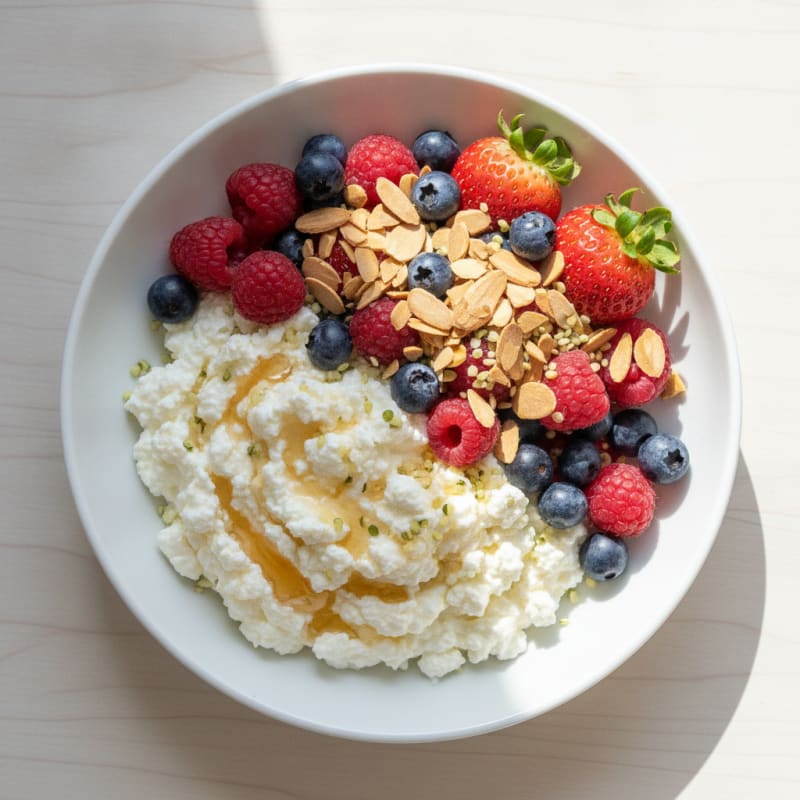 Cottage Cheese Protein Bowl with Mixed Berries and Almonds