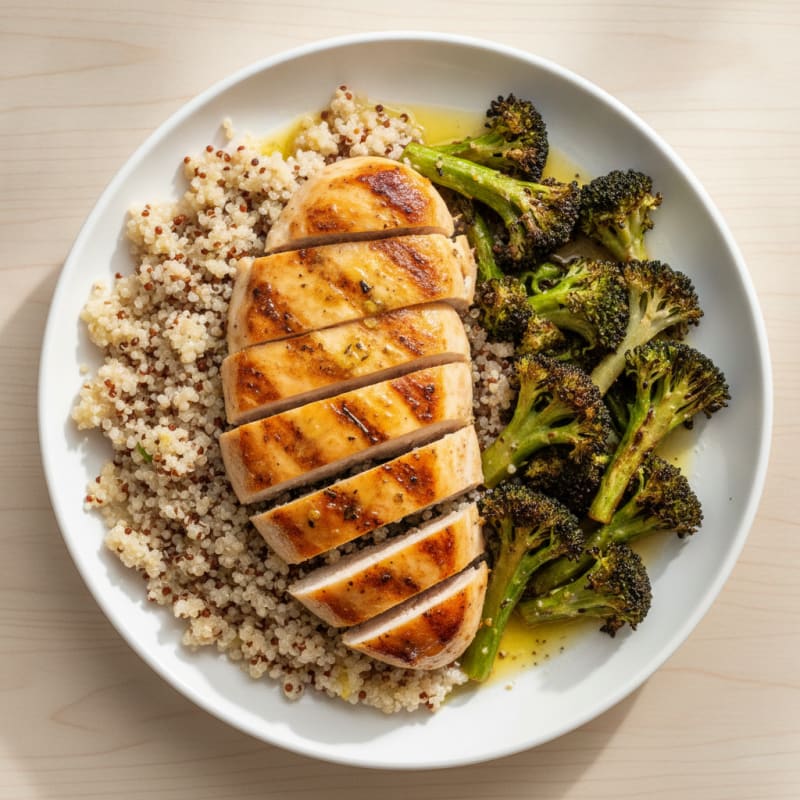 Grilled Chicken Breast with Quinoa and Roasted Broccoli