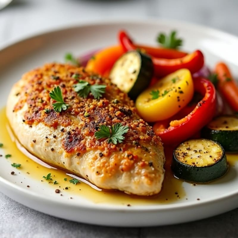 Herb-Crusted Sheet Pan Chicken with Roasted Rainbow Vegetables