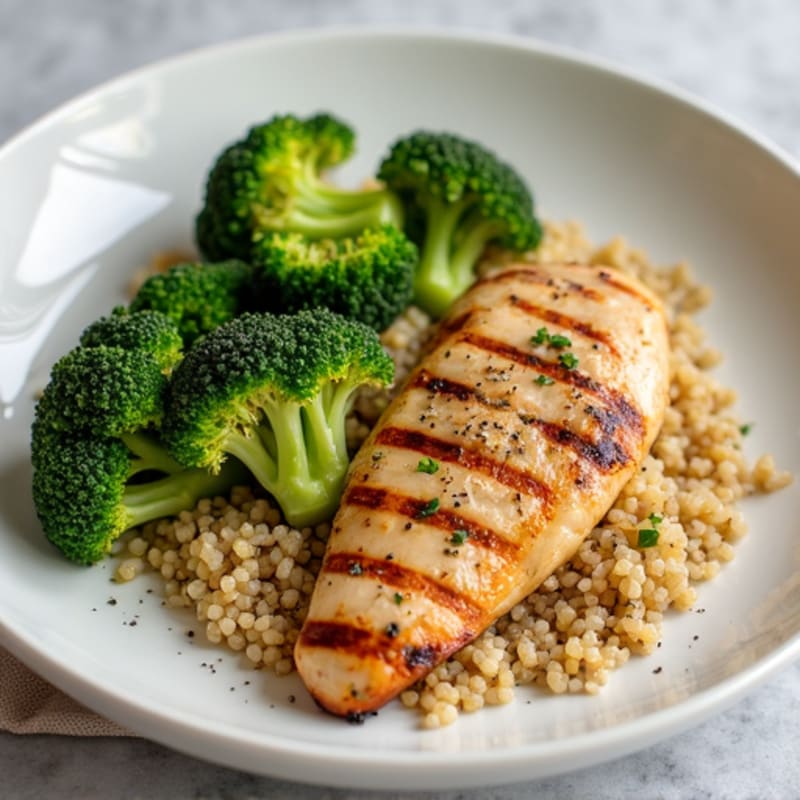 Grilled Chicken Breast with Quinoa and Roasted Broccoli