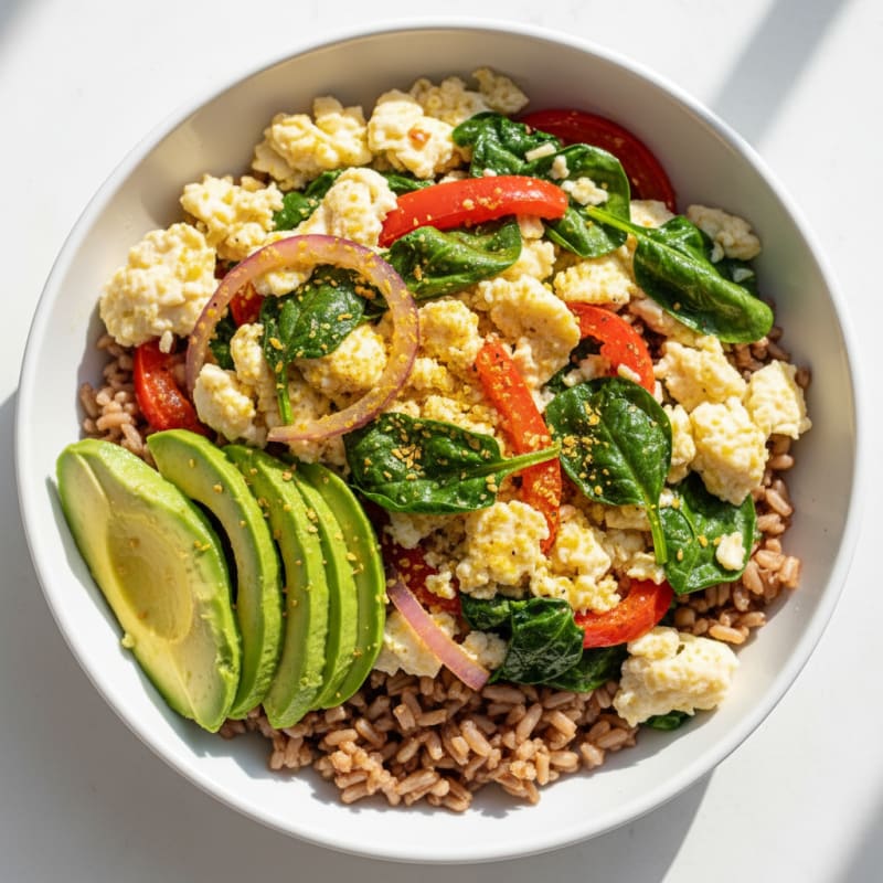 Egg White and Veggie Scramble with Brown Rice