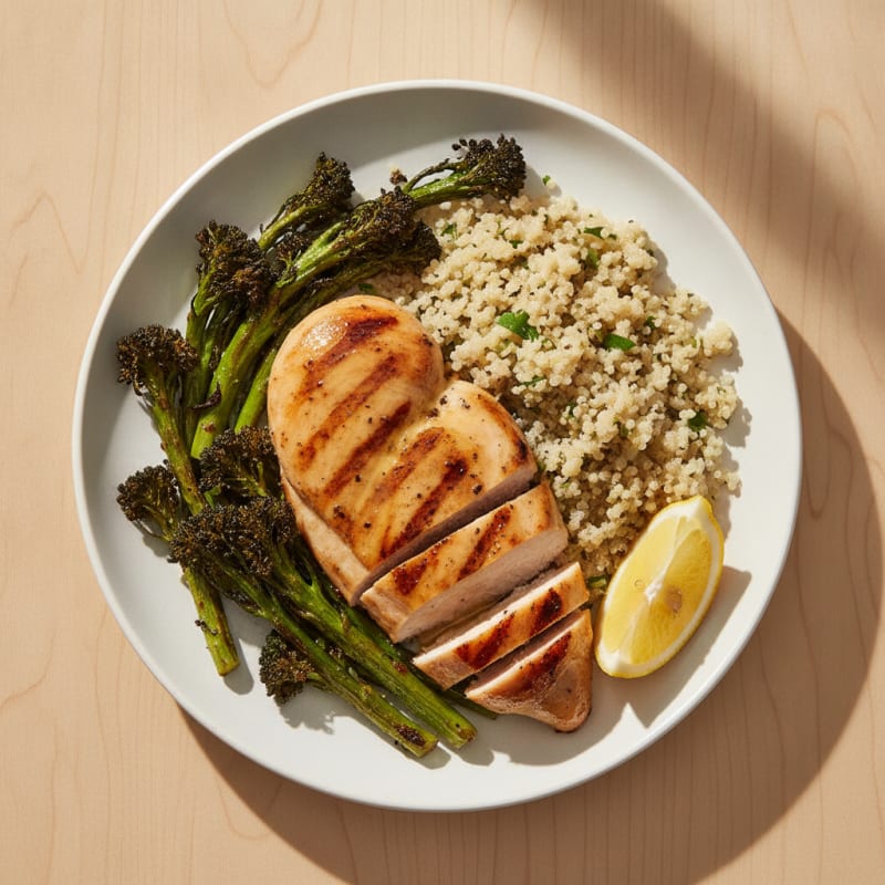 Grilled Chicken Breast with Quinoa and Roasted Broccoli
