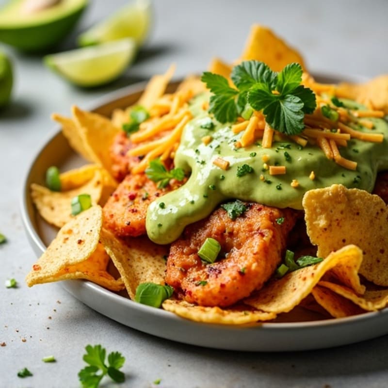 Sheet Pan Chicken Nachos with Zesty Avocado Cream