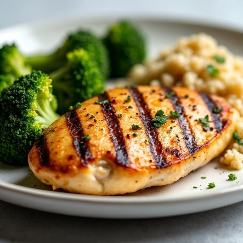 Grilled Chicken Breast with Roasted Broccoli and Quinoa