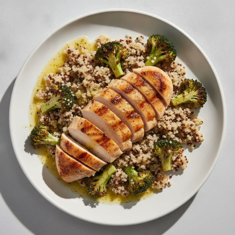 Grilled Chicken Breast with Quinoa and Roasted Broccoli