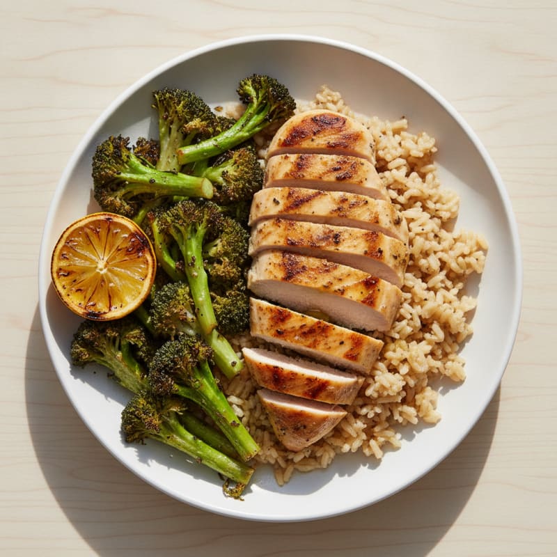 Grilled Chicken and Rice Bowl with Roasted Broccoli
