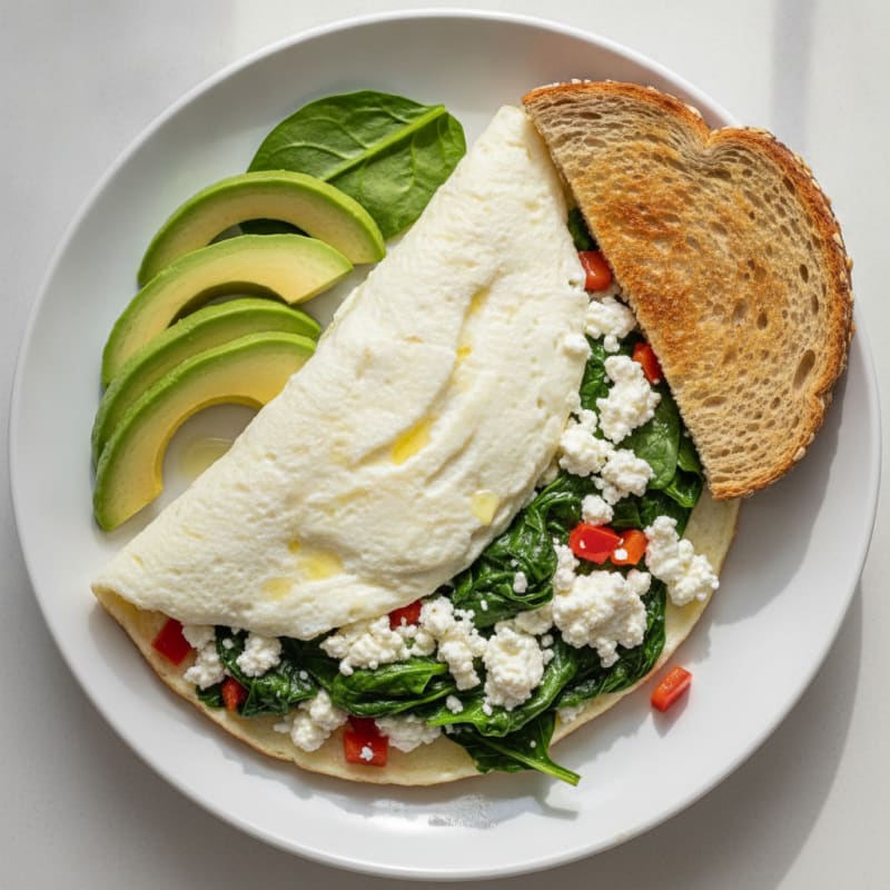 Egg White Veggie Omelette with Cottage Cheese and Fresh Spinach