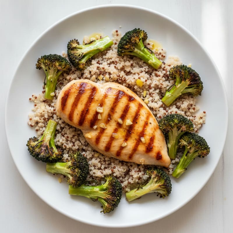 Grilled Chicken Breast with Quinoa and Roasted Broccoli
