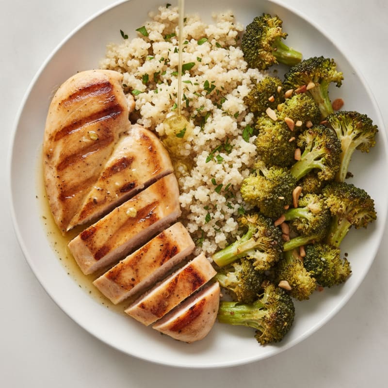 Grilled Chicken Breast with Quinoa and Roasted Broccoli