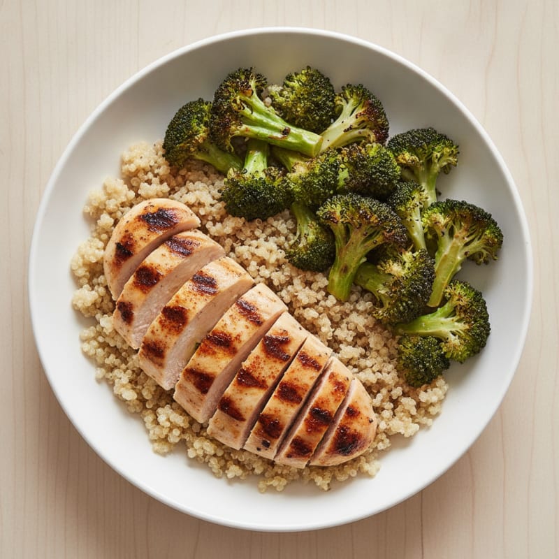 Grilled Chicken and Quinoa Bowl with Roasted Broccoli