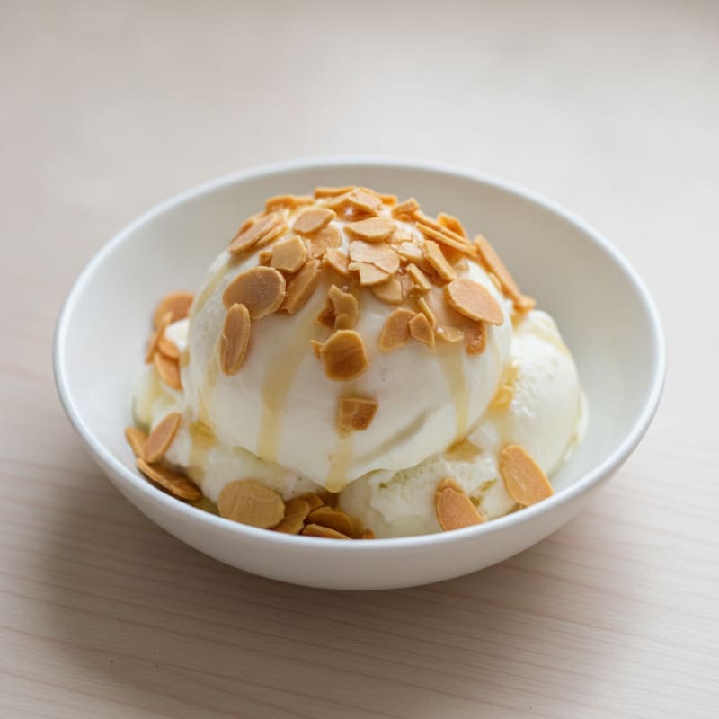 High-Protein Vanilla Greek Yogurt Ice Cream with Almond Crunch
