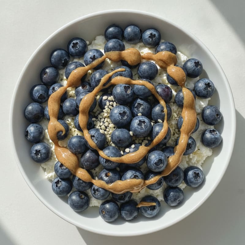 Cottage Cheese Berry Bowl with Hemp Seeds and Almond Butter