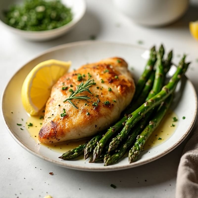 Crispy Lemon-Herb Roasted Chicken with Roasted Asparagus
