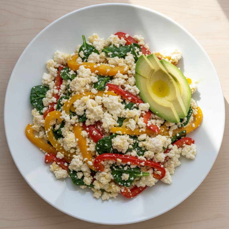 Cottage Cheese Egg White Scramble with Roasted Peppers