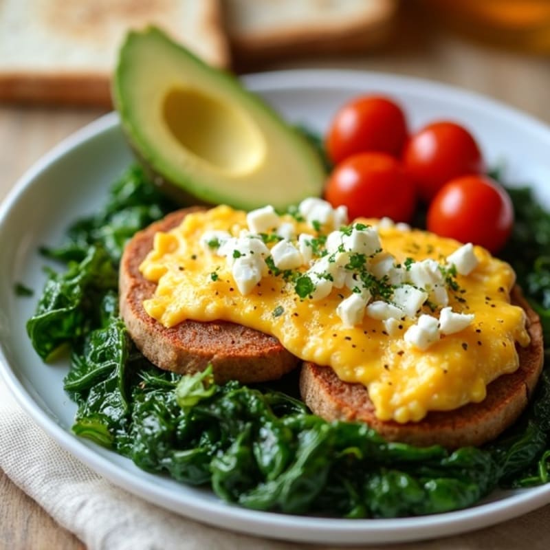 Egg White and Turkey Sausage Scramble with Sautéed Spinach
