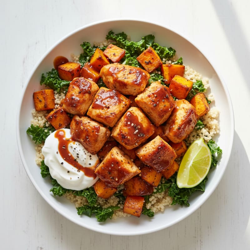 Baked Chili Chicken Sweet Potato Quinoa Bowl