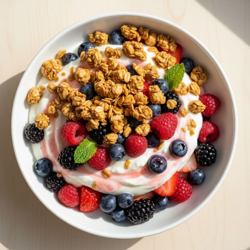 Creamy Greek Yogurt Parfait with Protein Granola and Mixed Berries