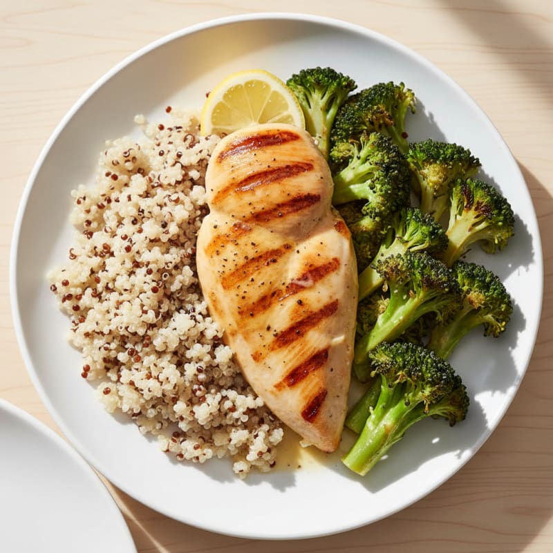 Grilled Chicken Breast with Quinoa and Roasted Broccoli