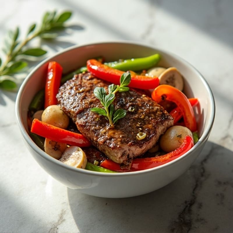 Lean Sirloin Philly Steak Bowl with Bell Peppers