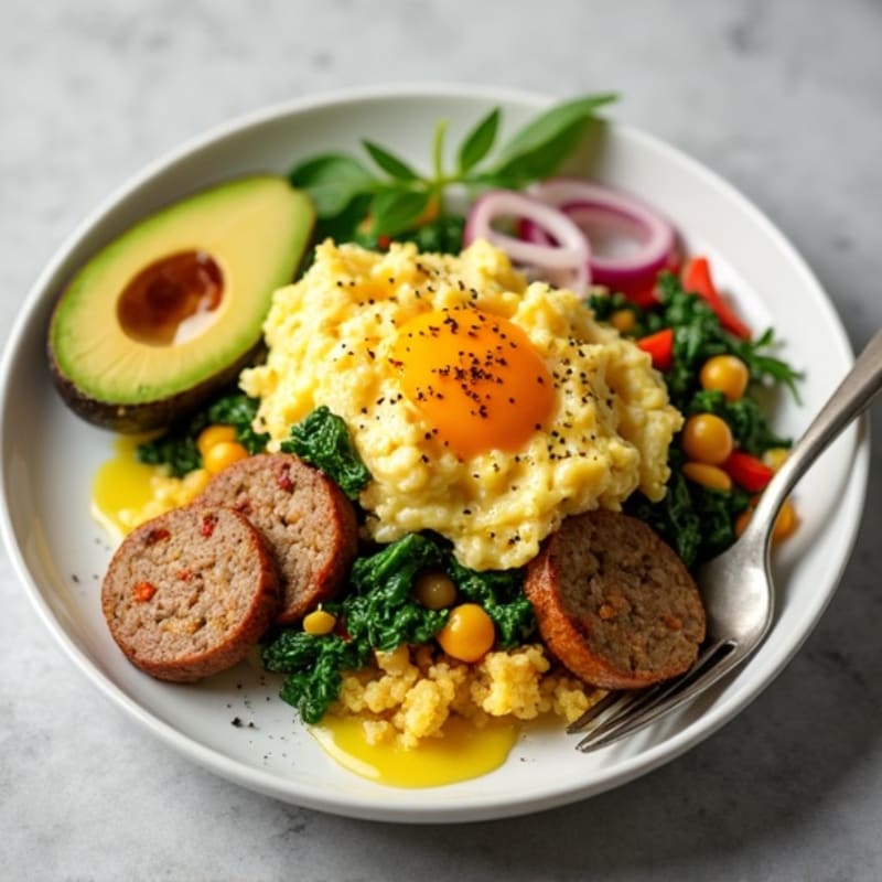 Egg White Scramble with Turkey Sausage and Spinach