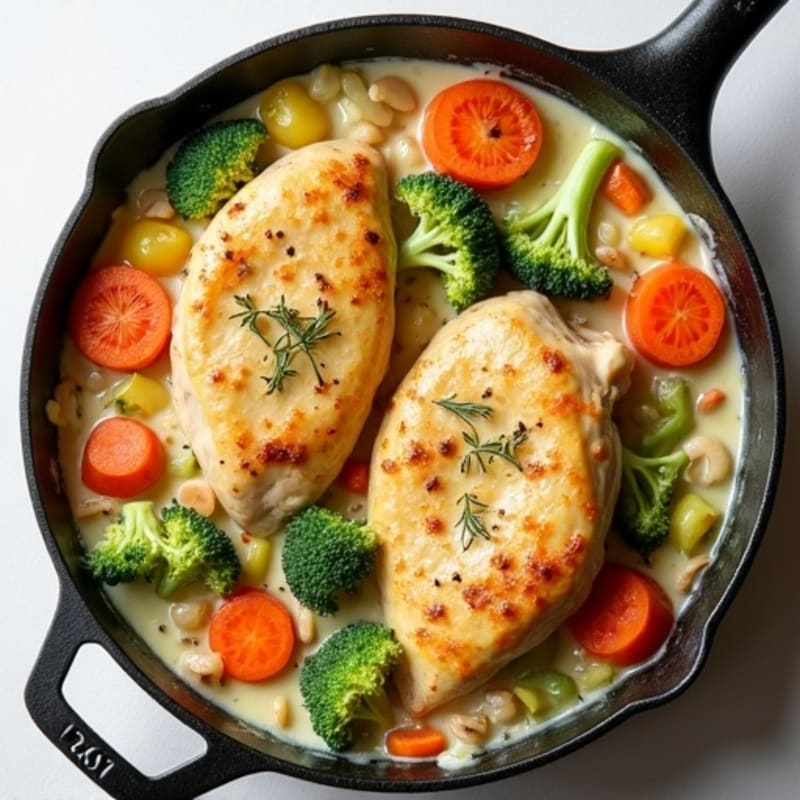 Creamy Chicken and Roasted Vegetable Pot Pie Skillet
