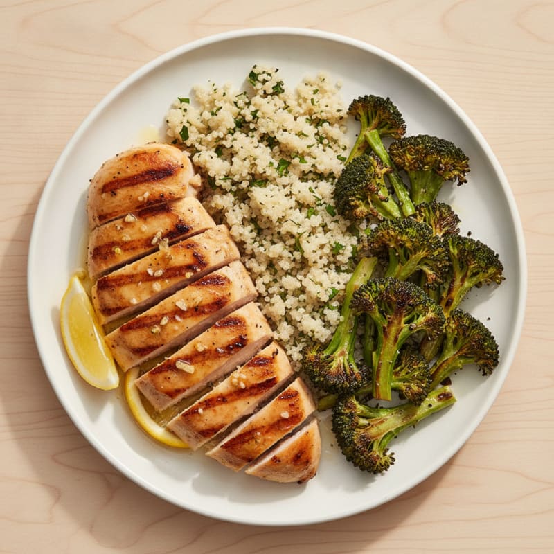 Grilled Chicken Breast with Quinoa and Roasted Broccoli