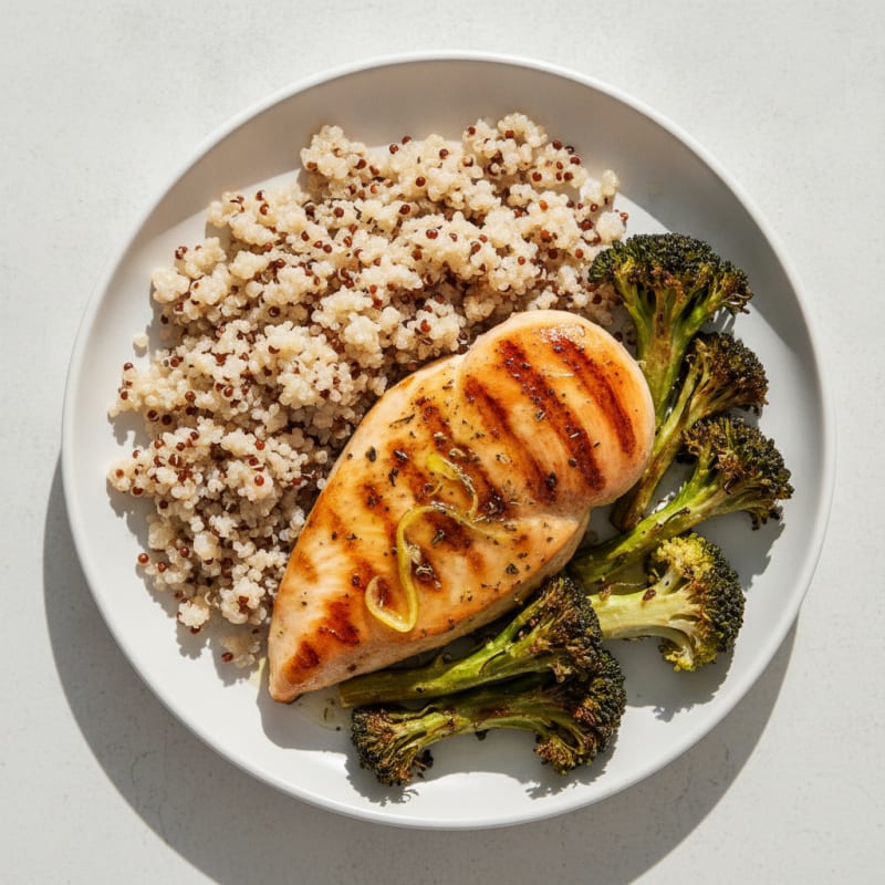 Grilled Chicken Breast with Quinoa and Roasted Broccoli