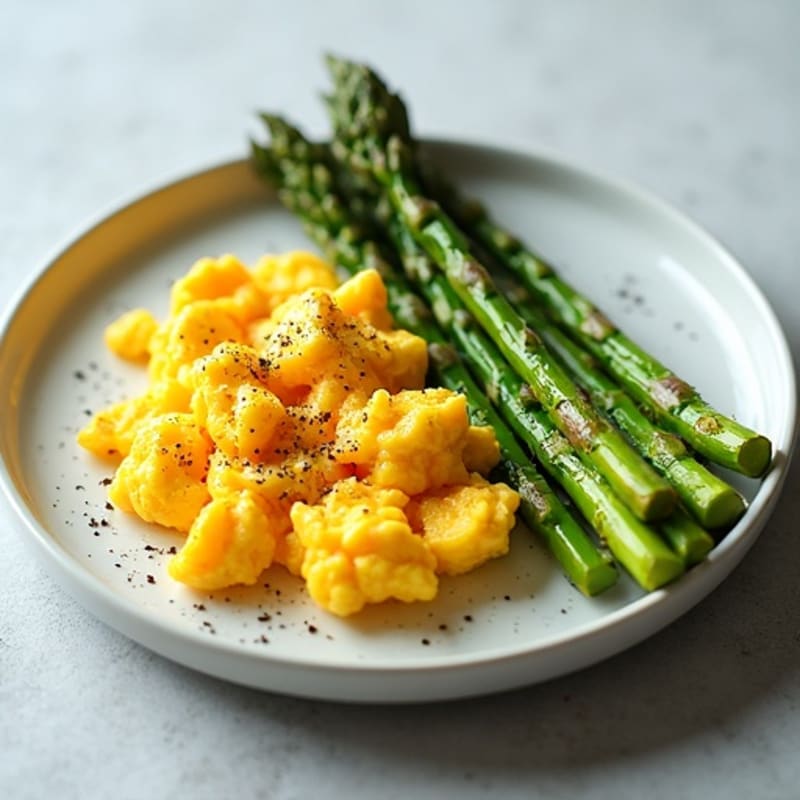Fluffy Scrambled Eggs with Roasted Asparagus