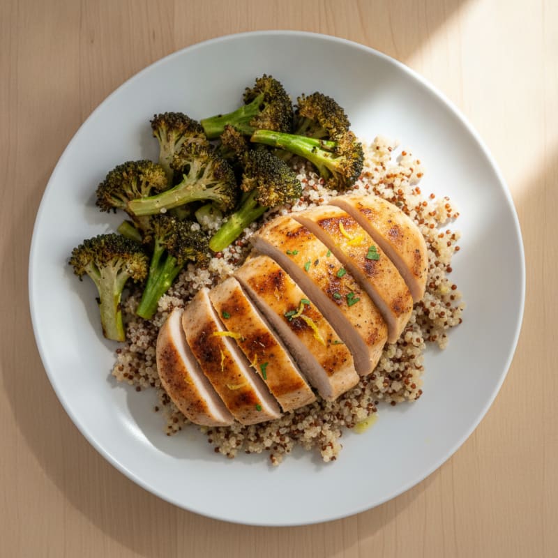 Grilled Chicken Breast with Quinoa and Roasted Broccoli