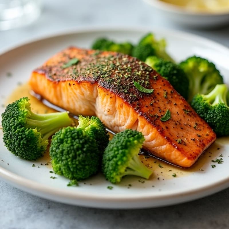 Herb-Crusted Sheet Pan Salmon with Roasted Lemon Broccoli
