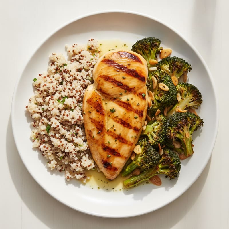Grilled Chicken Breast with Quinoa and Roasted Broccoli