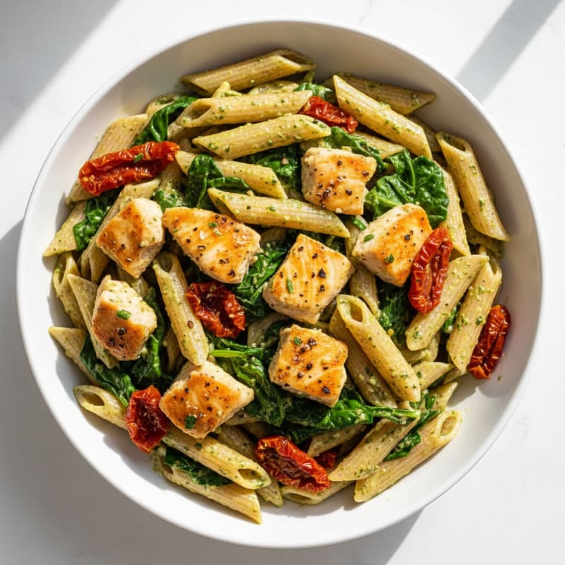 Creamy Pesto Chicken Pasta with Sun-Dried Tomatoes