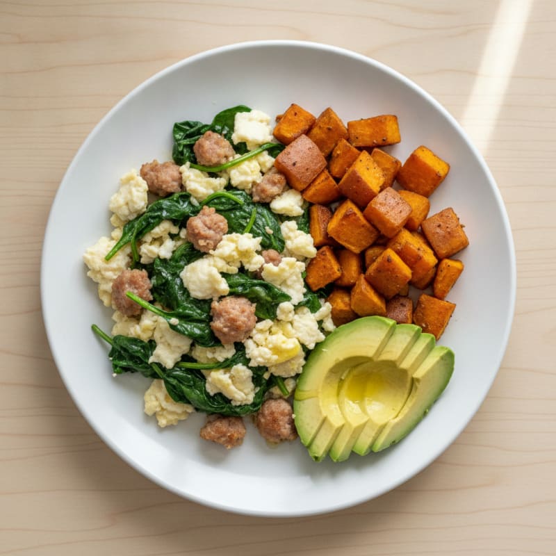 Egg White Scramble with Spinach and Turkey Sausage
