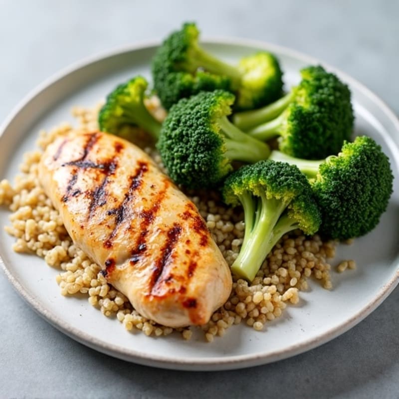 Grilled Chicken Breast with Steamed Broccoli and Quinoa