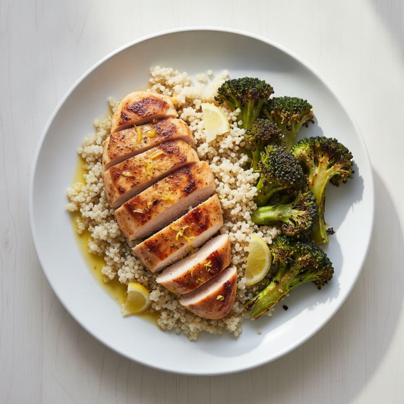 Grilled Chicken Breast with Quinoa and Roasted Broccoli