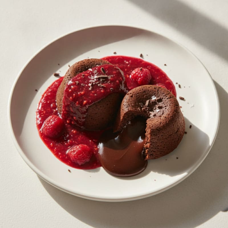 Chocolate Lava Cake with Raspberry Coulis