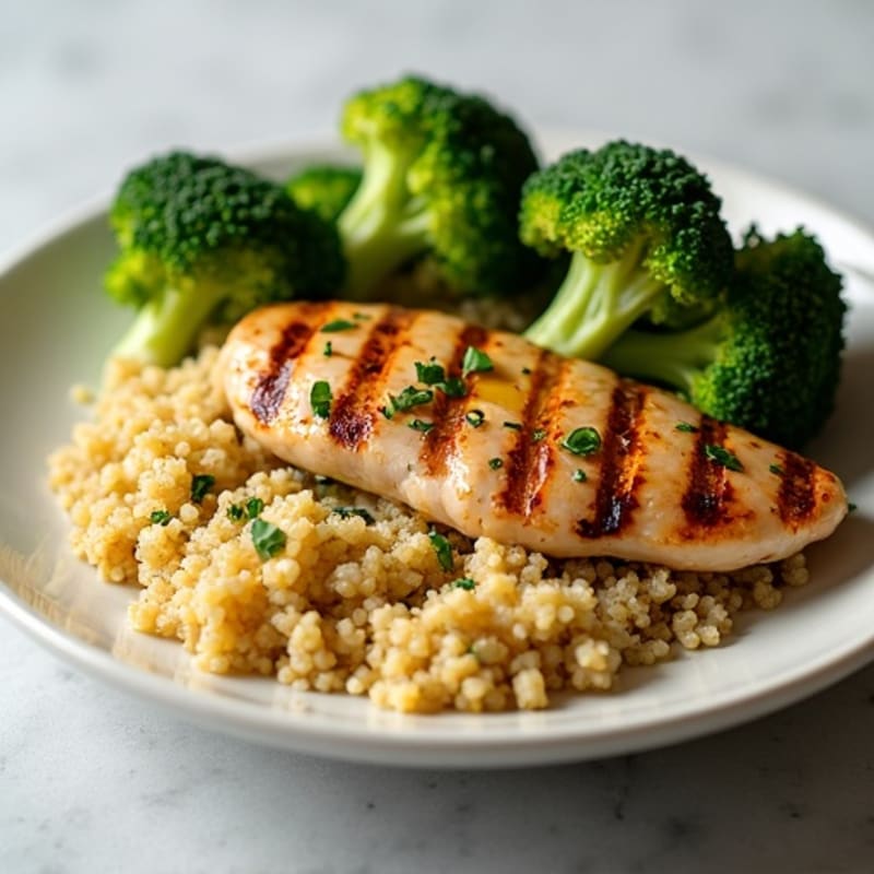 Grilled Chicken Breast with Quinoa and Roasted Broccoli