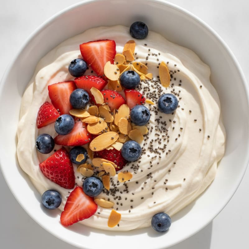 Silky Protein Yogurt Bowl with Berries and Chia Seeds
