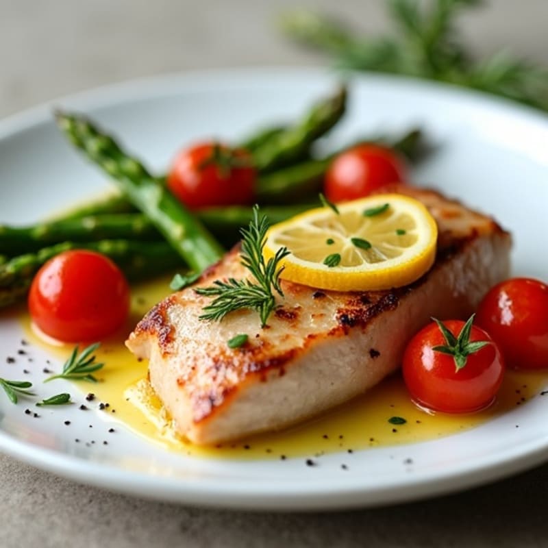 Pan-Seared Tuna with Roasted Asparagus and Cherry Tomatoes