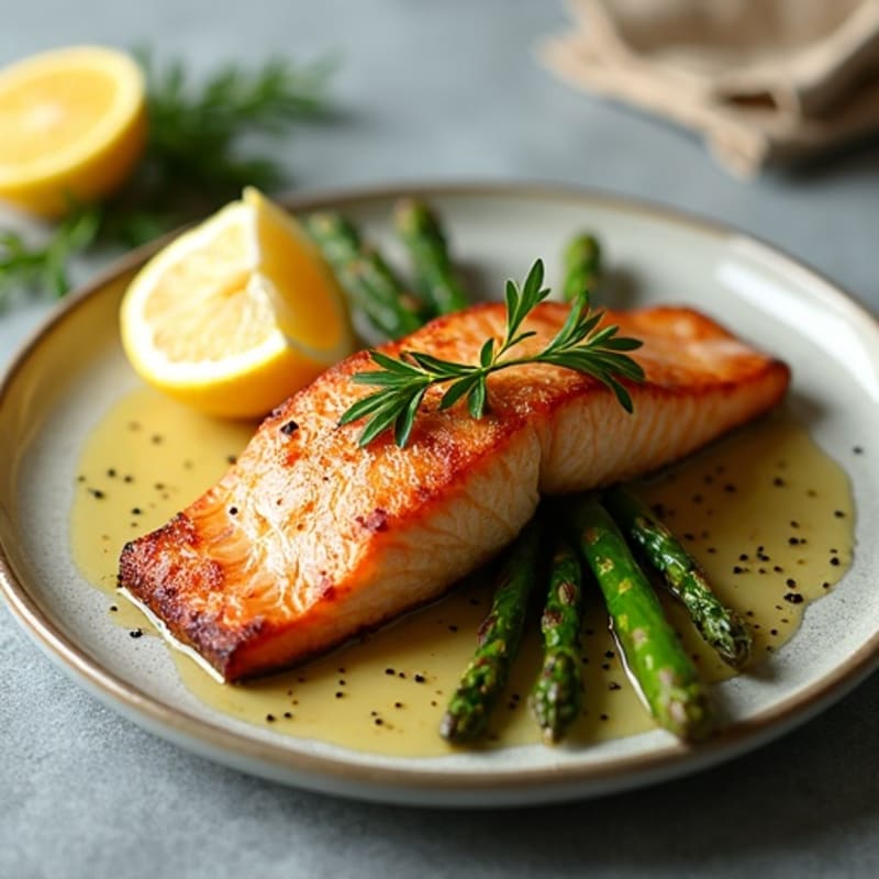 Crispy Pan-Seared Salmon with Lemon-Garlic Roasted Asparagus