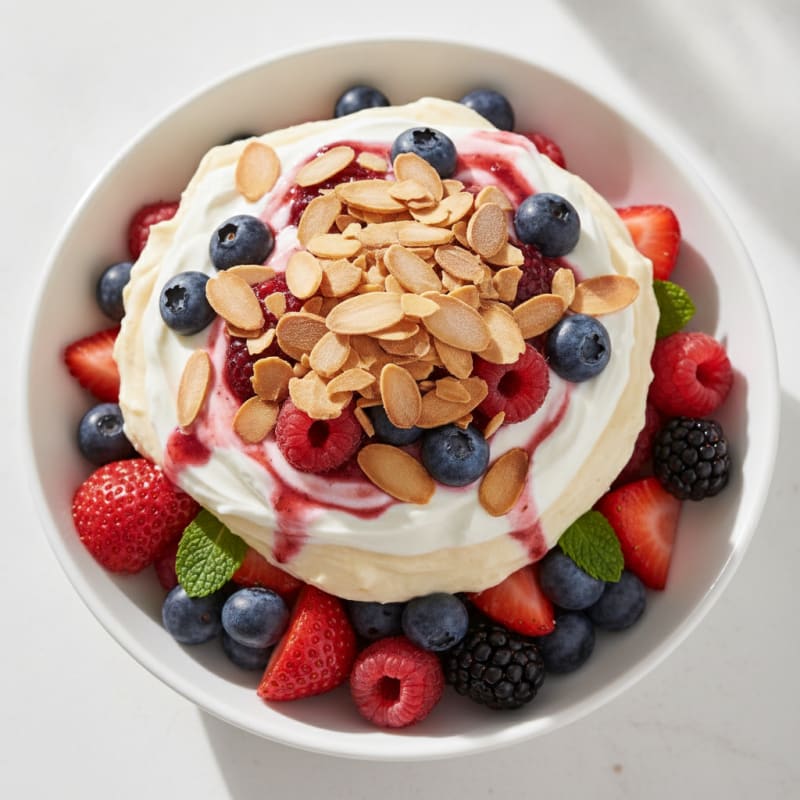 Greek Yogurt Protein Parfait with Mixed Berries and Almonds