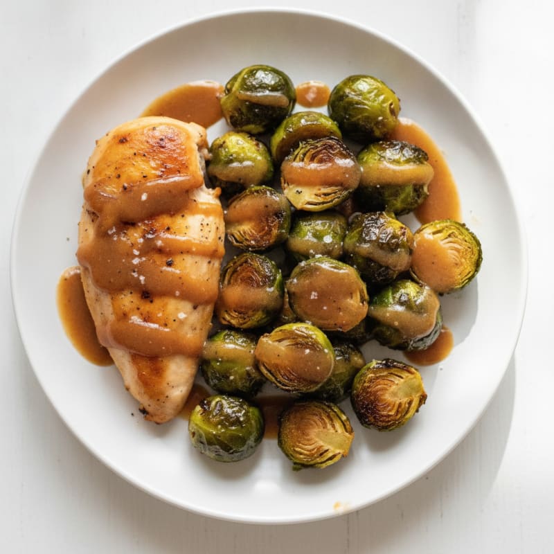 Balsamic Glazed Brussels Sprouts with Roasted Chicken