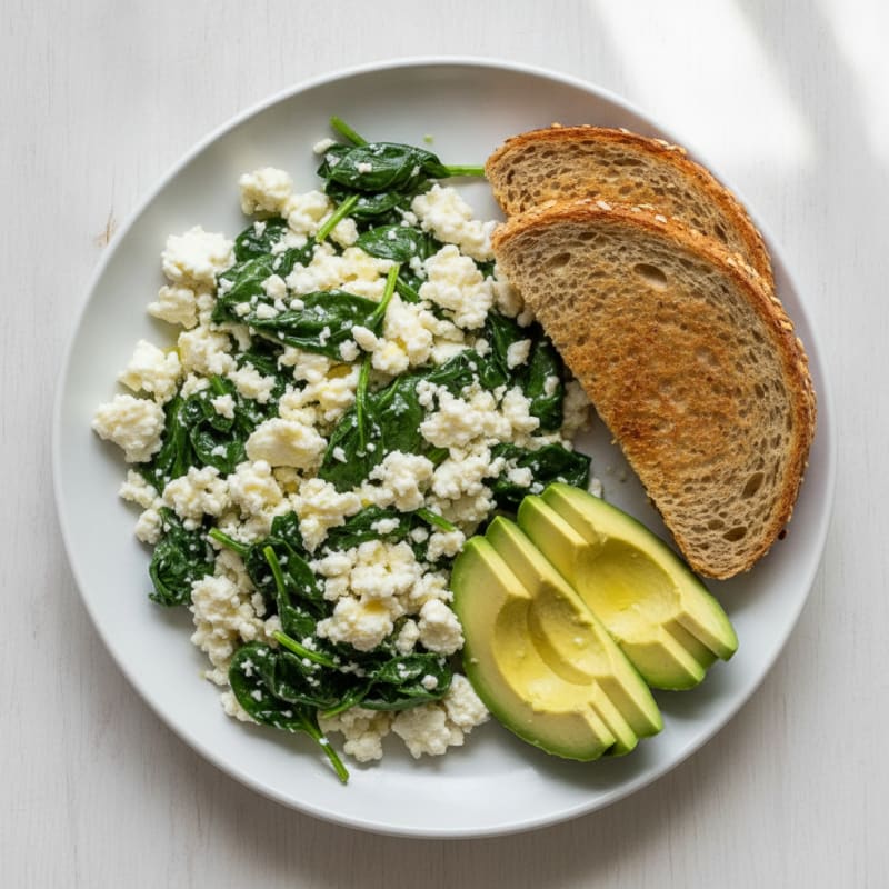 Egg White and Cottage Cheese Scramble with Sautéed Spinach