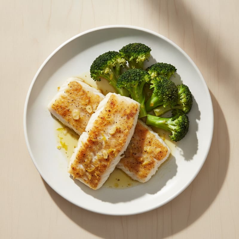Baked Cod with Steamed Broccoli and Lemon