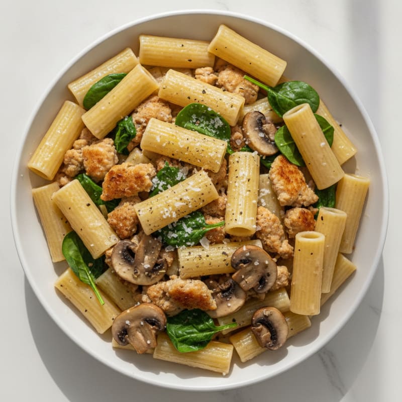 Ground Chicken Paccheri with Mushrooms