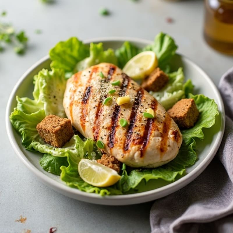 Grilled Chicken Lemony Garlic Caesar Salad with Crispy Romaine