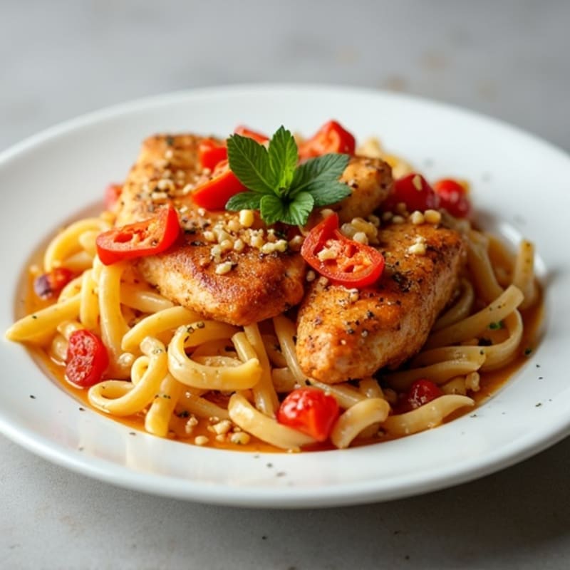 Spicy Cajun Chicken with Creamy Pasta and Fresh Bell Peppers